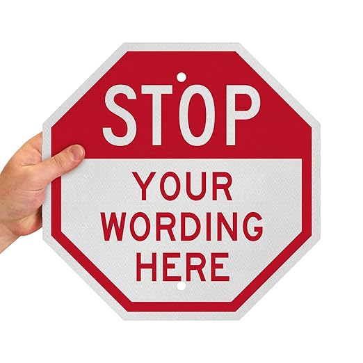 SmartSign Custom STOP Sign 12" x 12" 3M Engineer Grade Reflective Aluminum, Personalized Metal Sign for Outdoor, Parking Lots, Gate, Garages, USA-Made