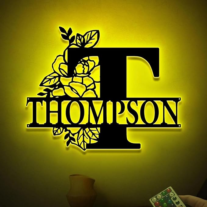 Custom Metal Signs | Personalized Monogram Name Sign | Outdoor Wall Art for Family Name | Custom Name Metal Sign, Last Name, Anniversary, Wedding Gifts for Women, Wife, Parents, couple (6'') (Design 3)