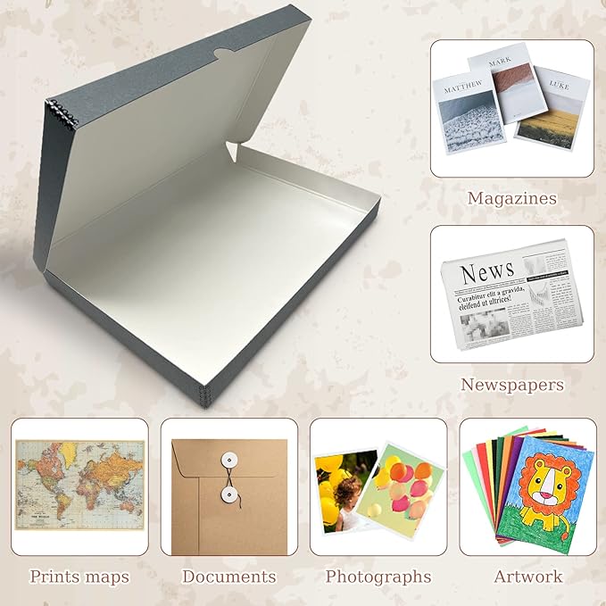 Golden State Art, Archival Folio Storage Box 11x17, Clamshell Design with Metal Edge, Preserve and Store Photos Documents Cards Prints Arts Crafts DIY, Gray, Pack of 2