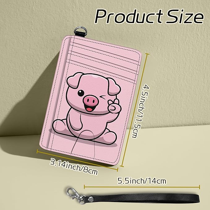 BWEGRHE Small Travel Wallets, Pink Pig Slim Minimalist Front Pocket Wallet with Wristlet, RFID Blocking PU Leather Credit Card Holder with ID Window Change Purse for Men Women