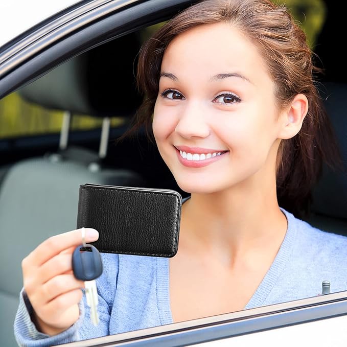 Outus 2 Pieces Business Card Holder, PU Leather Business Card Case Pocket Wallet with Magnetic Shut for Christmas Gift Men Women(Black, Classic)