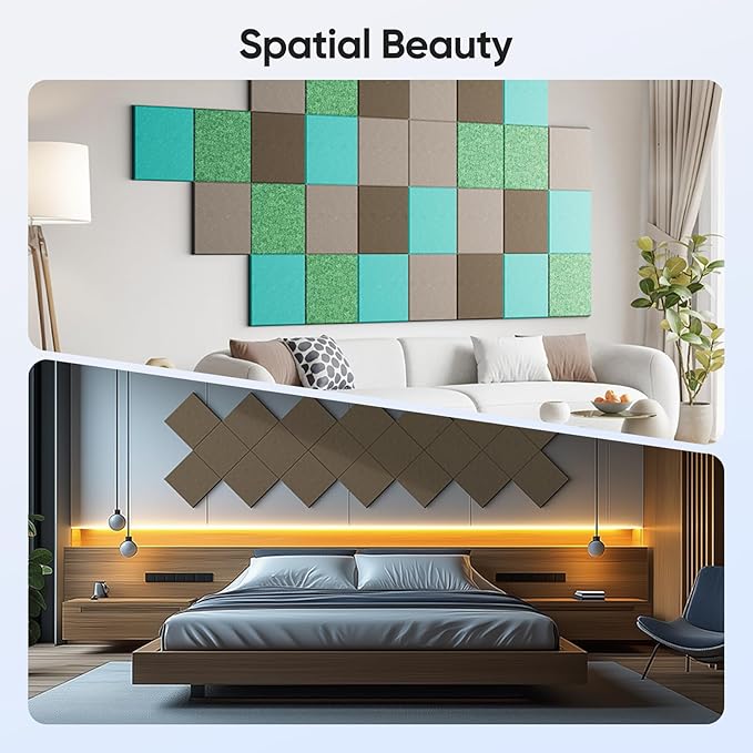 UNECHO 12 Pack 12" X 12" X 0.4" Acoustic Panels for Wall Sound Absorbing, Square Self-Adhesive Sound Panel, High Density Suitable for Multiple Scenarios(Coffee Brown)