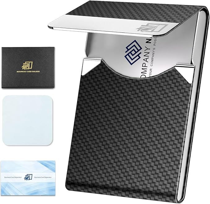 DMFLY Business Card Holder with Ultra Slim Design, Business Card Case with Premium PU Leather, Suit Pocket Metal Card Holder for Women/Men, Magnetic Closure Quick Access Cards, Small and Easy to Carry