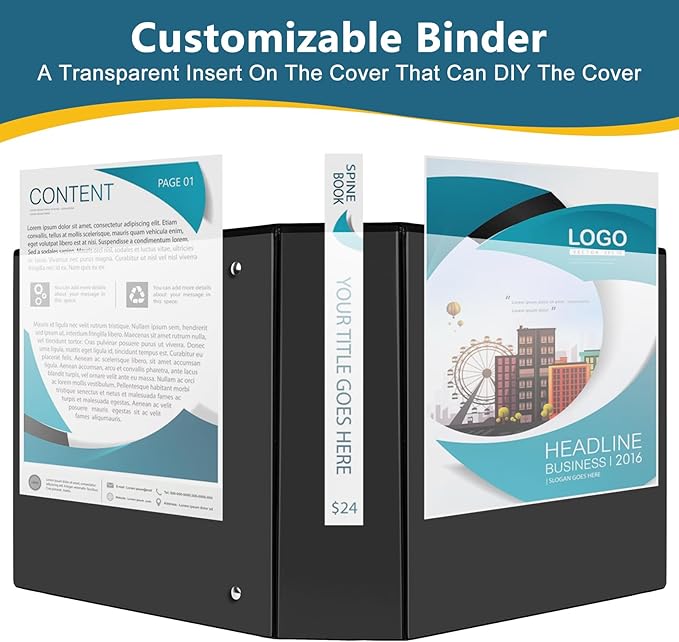 CIXILDTS 3" 3 Ring Binder, Standard 3-Inch Slant-D Ring Binder Fit Letter Size Paper, Presentation View Binders, 6 Packs, Black