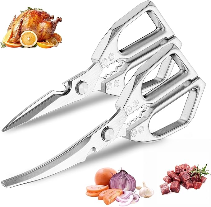 2-Pack Heavy Duty Stainless Steel Kitchen Scissors for Meat, Poultry, Chicken Bones and Turkey - Dishwasher Safe Sharp Japanese Cooking Shears, Food Scissors