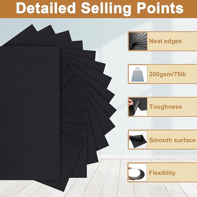 Silunkia 40 Sheets Black Cardstock 8.5 x 11 Printer Paper, 200gsm/75lb Heavyweight Black Card Stock for Halloween, DIY Card Making, Greeting Cards, School Crafting, Wedding Invitations