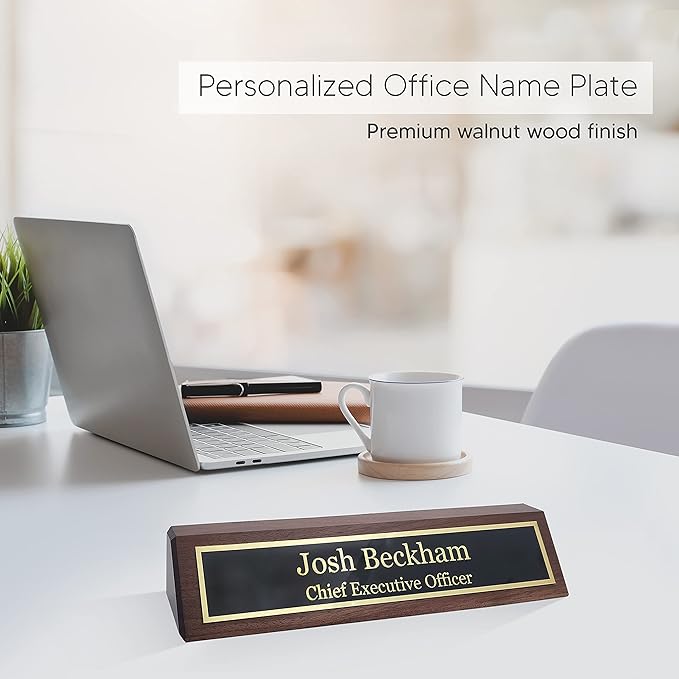 Business Wood Name Plate for Desk | Custom Desk Name Plate Personalized Gift for Office, The Perfect Engraved Name Plaque By Engraving International (2" x 10", Walnut Wood)