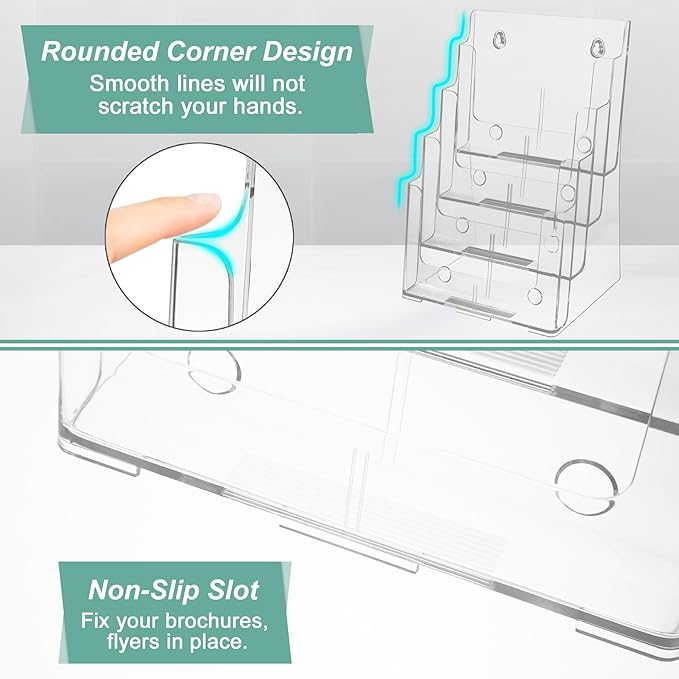 Argvey Acrylic Brochure Holder 8.5 x 11 inches, 4 Tier Clear Brochure Display Stand with Removable Divider for Trifold 4 Inches Wide Pamphlet, Plastic Flyer Holder for Magazine, Literature, Booklet