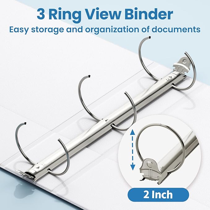 SUNEE 3 Ring Binder 2 Inch 1 Pack, Clear View Binder Three Ring PVC-Free (Fit 8.5x11 Inches) for School or Office Supplies, White