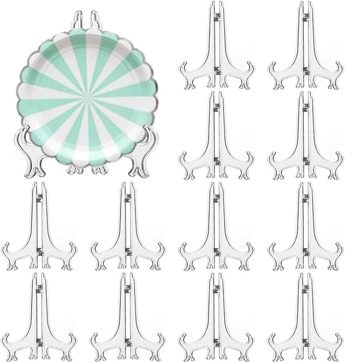LonlyEagle 12 Pack 5 Inch Clear Plastic Easels or Stand/Plate Holders to Display Pictures or Other Items at Weddings, Plate Stands for Home Decoration, Birthdays, Tables