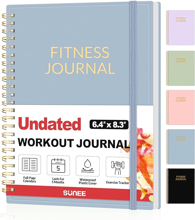 Fitness Journal Workout Planner for Women & Men, A5 (6.4" x 8.3") Workout Journal Log Book Planner Gift for Track Gym Essentials, Home Workouts, Track Progress, Achieve Wellness Goals, Grey Blue