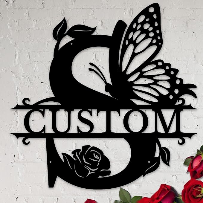 Personalized Custom Letter Name metal Signs,Custom Black Letter Monogram Wall Art Decor,Metal Signs Plaques Outdoor wall Decorative Signage (S)