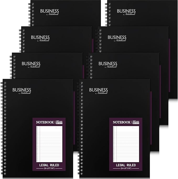 Resurhang 8 Pack Wirebound Business Notebook Legal Ruled Spiral Notebook 8-1/2" x 11" 80 Sheets Per Pad Professional Journal for Office Journal Planner Work Meeting Men Women(Purple)