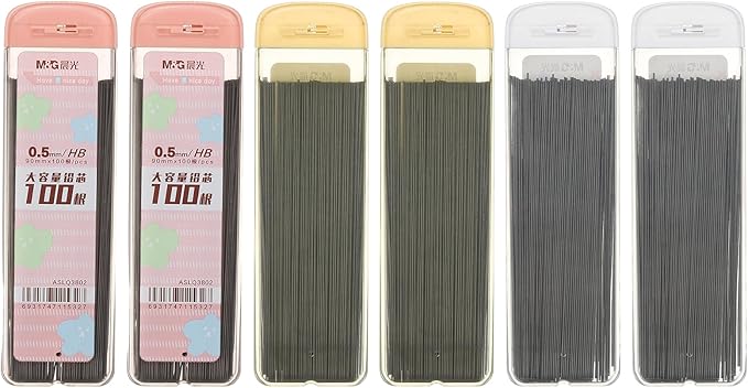 PATIKIL 600Pcs HB Mechanical Pencil Lead, 0.5mm Black Lead Refill Break Resistant Pencil Refills for Writing Office Supplies, White/Yellow/Pink