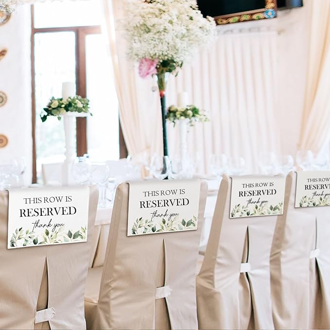 ChissNook Reserved Seating Chair Signs, This Row Is Reserved Pew Cloths Seating Placeholder for Church Pews, Wedding Decorations for Reception Parties Celebrations Event Meetings (Green, 4 PCS)