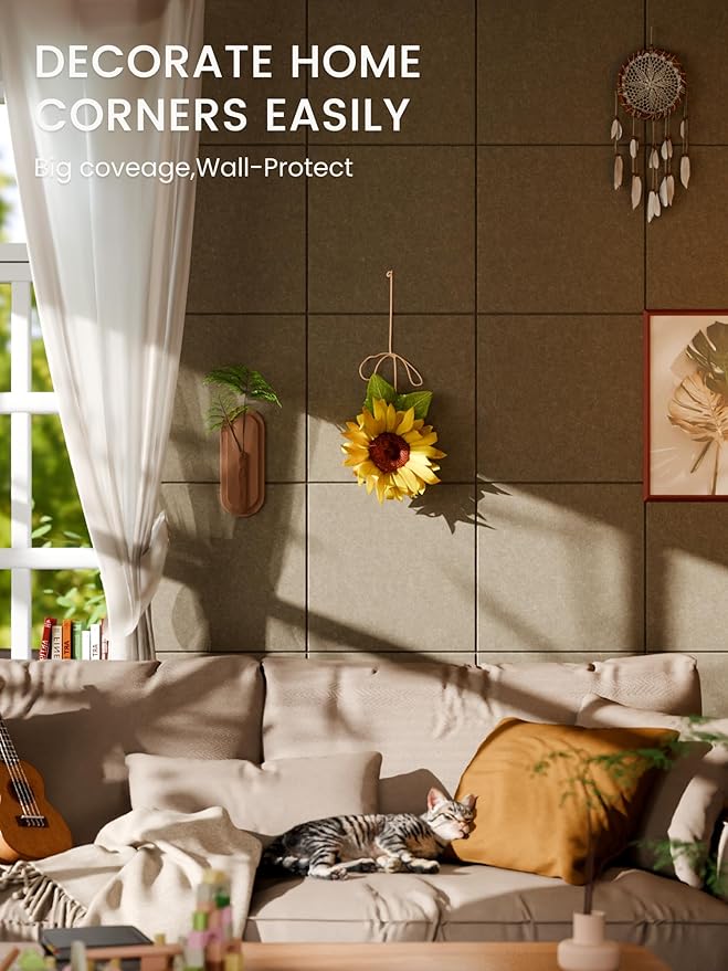 Bumusty Large Cork Board 47"x35" Alternative - 12 Pack Felt Wall Tiles with 70 Safe Removable Adhesive Tabs, 30 Pushpins, Cork Boards for Walls Pin Board Tack Board Cork Board (Dark Brown)