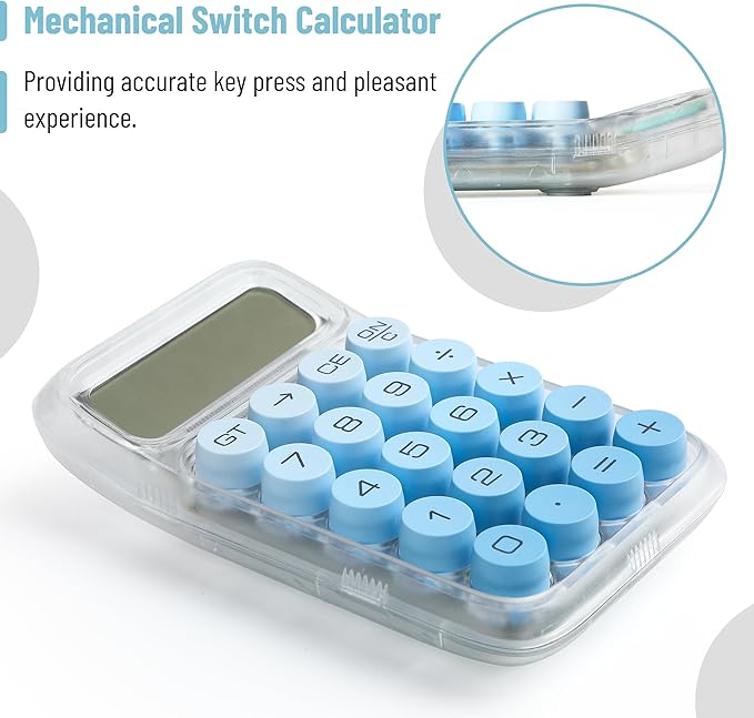 Mr. Pen- Mechanical Switch Calculator, 10 Digits, Blue, Transparent Body, Large LCD Display, Big Buttons, Desktop, Cute, Aesthetic