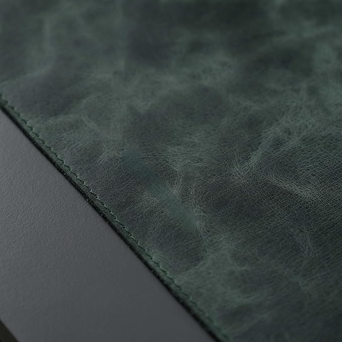 TORONATA Jersey Genuine Calfskin Leather Desk Pad, Office Desk Mat with Non-Slip Bottom, Smooth Surface for Mouse & Keyboard, Desk Protector (14.6x31.5 inches) (Dark Green)