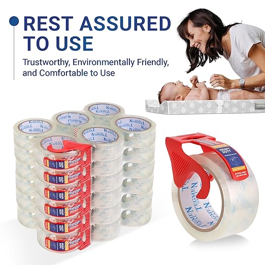 TegmenSeal Heavy Duty Clear Packing Tape with Dispenser Combo for Shipping, Moving & Storage,Thicker Clear Packing Tape, 1.88 inches Wide, 60 Yards Per Roll, 36 Pack 2160 Total Yards