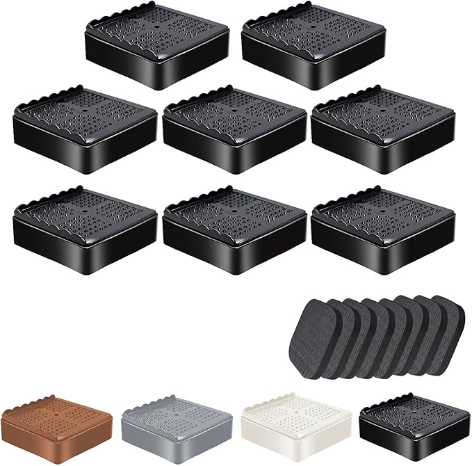 Furniture Risers, 8 Pack Bed Risers with Non-Slip Grip and Heavy Duty Support, 1 Inch 2 Inch 3 Inch 4 Inch Height Lift for Couch, Sofa, Table, Desk, Chair, Refrigerator - Black, 1 Inch