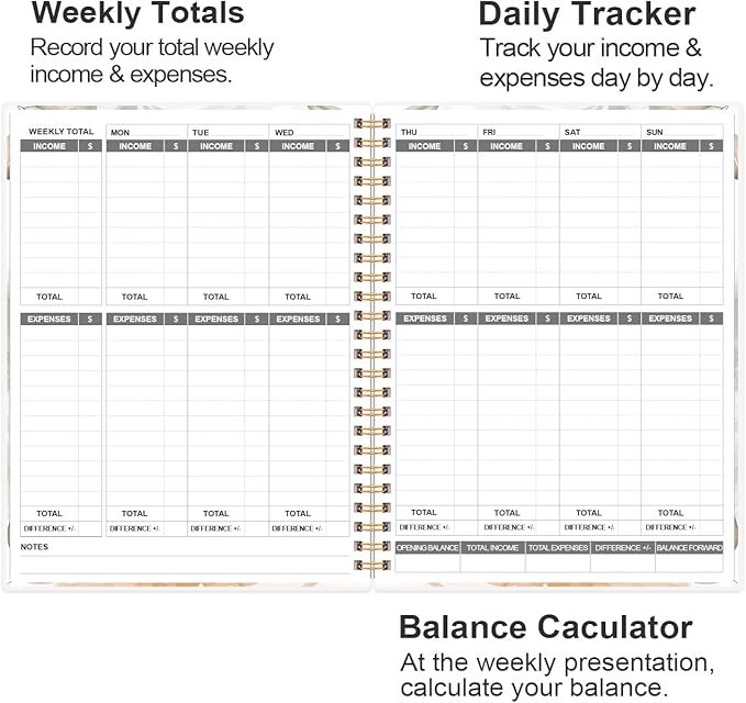 Heveboik Income & Expense Log Book - A4 Income and Expense Tracker for Small Business, Accounting Bookkeeping Tracking for Woman and Man, 8" x 10.5", Rose Leaf
