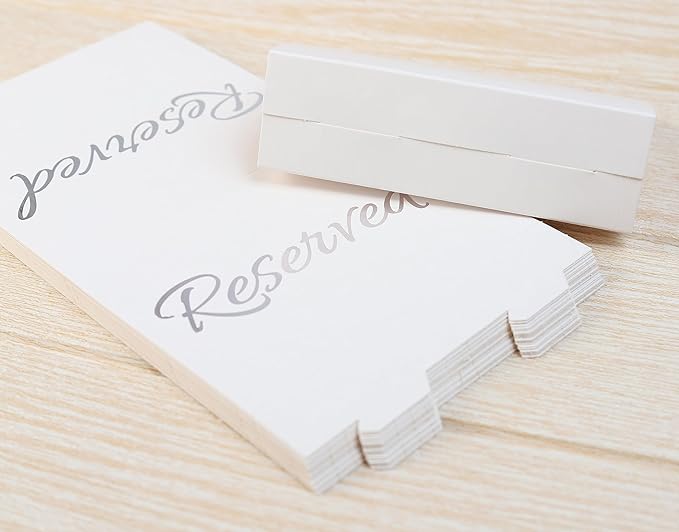 20 Pack Modern White Reserved Table Sign with Silver Letters - Reserved Signs For Wedding - Wedding Accessories - Tent Signs For Reserving Seats & Places - Place Cards for Party, Event