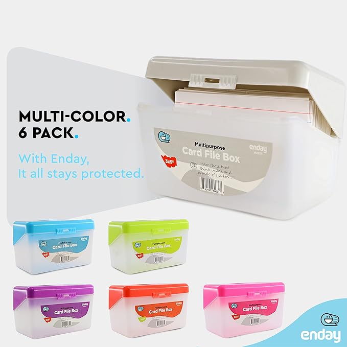 Enday Index Card Holder Grey, 3x5 Note Flash Card Organizer Case, Stackable Index Card File with flip top, Notecard Recipe Purple, Red, Green, Blue, Grey, Pink Holder, Holds 250 Cards