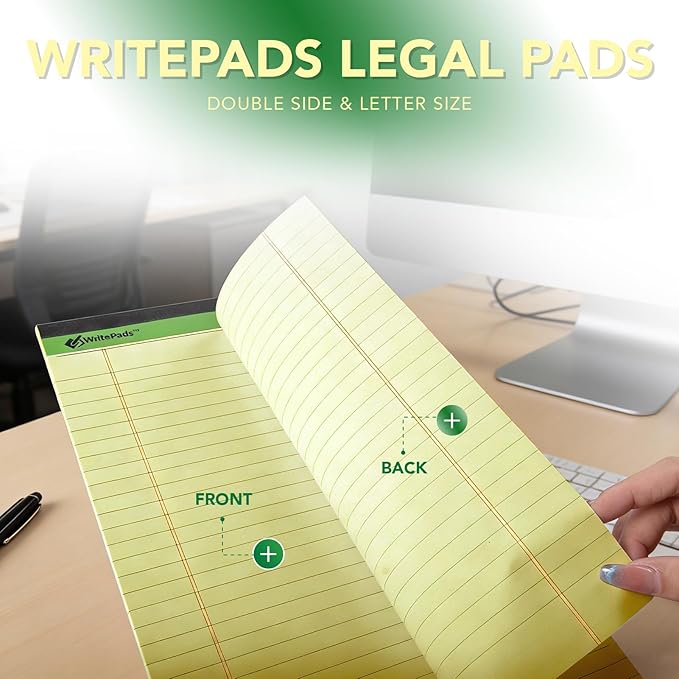 KAISA Legal Notepads 8.5"x11.75"，12pads note pads office supplies Recycled Paper 8.5"x11.75" Wide Ruled 50 sheets Hard Back Notepads 8-1/2"x 11-3/4" Writing Tablet Canary For Office Supplies (Pack of 12) KSU-5668