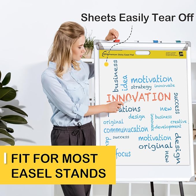 COIDEA Sticky Easel Pad, 25 in x 30 in, Large Sticky Notes for Wall, Super Sticky Easel Paper, Self Stick Flip Chart Paper for Teachers and Office, White, 30 Sheets/Pad, 4 Pad Total
