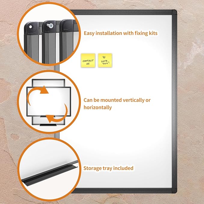 VIZ-PRO Magnetic Whiteboard/Dry Erase Board with Black Aluminium Frame, 24 X 18 Inches, Includes 1 Eraser & 2 Markers & 4 Magnets