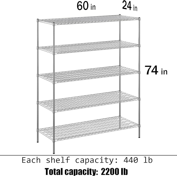 Regal Altair 24" Deep x 60" Wide x 74" Height Wire Shelving Kit | 5-Tier | NSF Commercial Storage Rack Unit