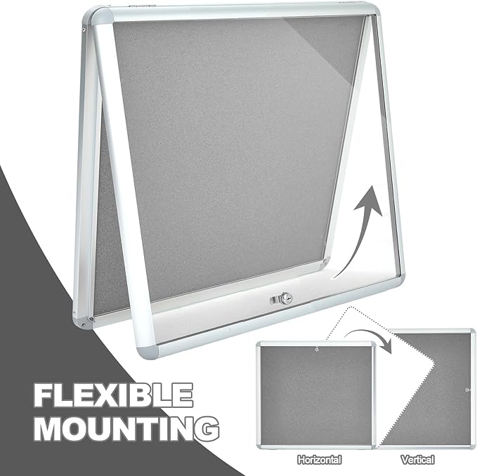 Geetery 26 x 28 Inch Enclosed Fabric Bulletin Board Tamperproof Lockable Noticeboard Fabric&Aluminium Frame Display Cases Wall-Mounted Display Case for School, Office - Secure, Durable Design(Gray)