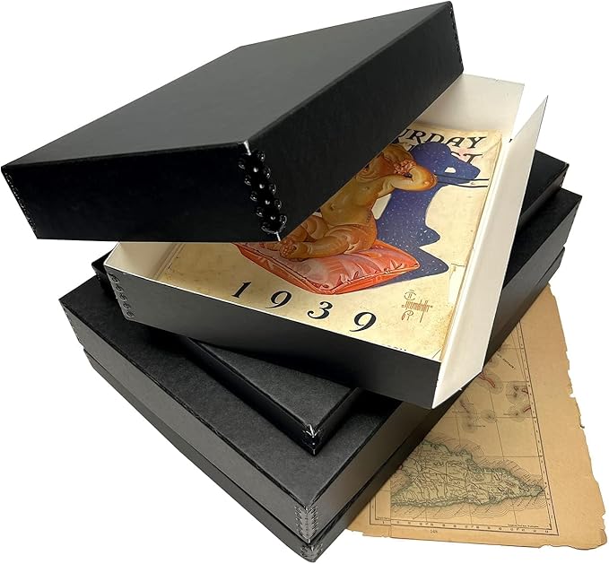 Lineco Museum Archival Storage Box, 9.75x12.75x1.5 in. Drop Front Design. Acid-Free with Metal Edge. Organize Photos, Pictures, Prints, Documents, Crafts, DIY. Black, 1 Pack