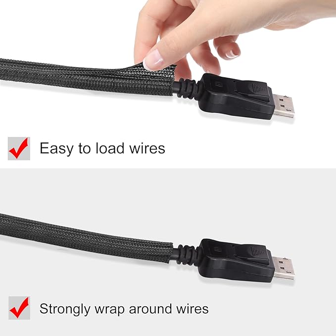 Moxita 25ft - 1/4 inch Cord Protector Cable Sleeve Split Wire Loom Tubing for Power Cord Audio USB Cable, Cord Sleeve Cable Management for TV Computer, Cord Protectors from Pets Chewing, Black