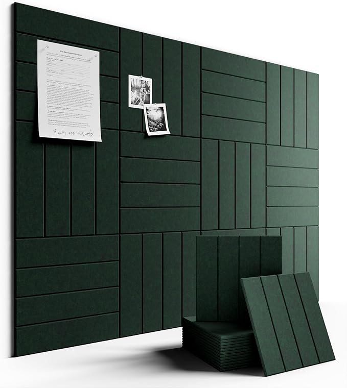 Fluxynara Large Felt Bulletin Board 48" x 36" Cork Board Alternative-12 Pack with 70 Safe Removable Adhesive Tabs, Cork Boards for Walls Cork Board for Home Office Classroom Pin Board- Pine Green