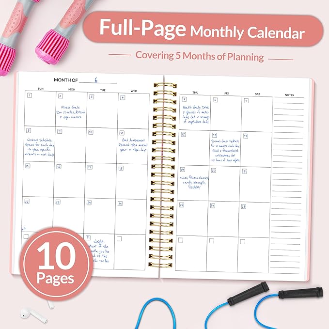 Fitness Journal Workout Planner for Women & Men, A5 (6.4" x 8.3") Workout Journal Log Book Planner Gift for Track Gym Essentials, Home Workouts, Track Progress, Achieve Wellness Goals, Pink