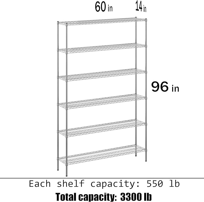 Regal Altair 14" Deep x 60" Wide x 96" Height Wire Shelving Kit | 6-Tier | NSF Commercial Storage Rack Unit