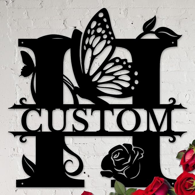 Personalized Custom Letter Name metal Signs,Custom Black Letter Monogram Wall Art Decor,Metal Signs Plaques Outdoor wall Decorative Signage (H)