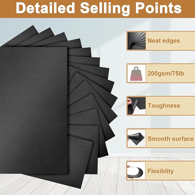 Silunkia 40 Sheets Black Shimmer Cardstock 8.5 x 11 Halloween Cards, 75lb Heavyweight Black Paper Card Stock for Card Making, greeting Cards, Wedding Invitations, Paper Crafting