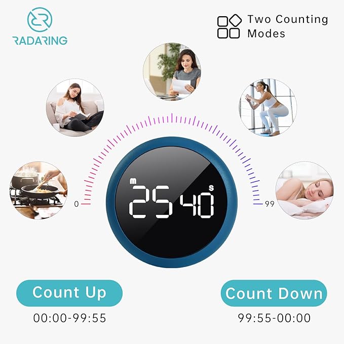 Royal Blue Quick Que Kitchen Timers, Visual timers Large LED Display Magnetic Countdown Countup Timer for Classroom Cooking Fitness Baking Studying Teaching, Easy for Kids and Seniors (Royal Blue)