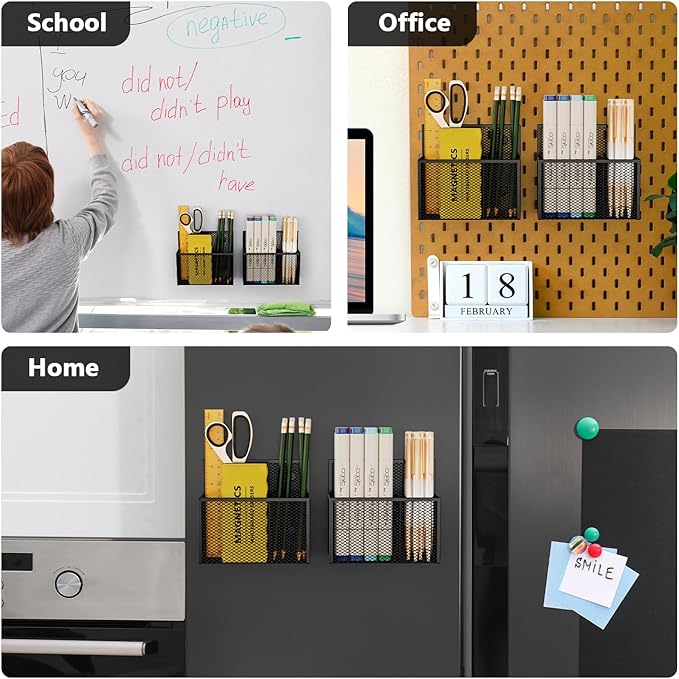 UVGVA Magnetic Pencil Holder 2 Pack Markers Dry Erase Holder for Whiteboard Locker Organizer for Fridge, Home, School and Office