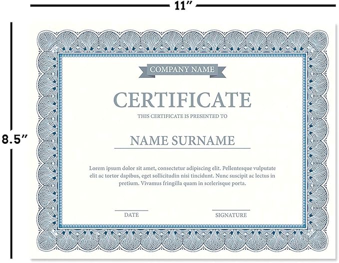 Elite Blue & White Parchment Certificate Papers - Pack of 25, Laser & Inkjet Printer Compatible, for Office, Business Awards, Graduation, School Diplomas, 8-1/2" x 11" on 60 lb.Text Stock