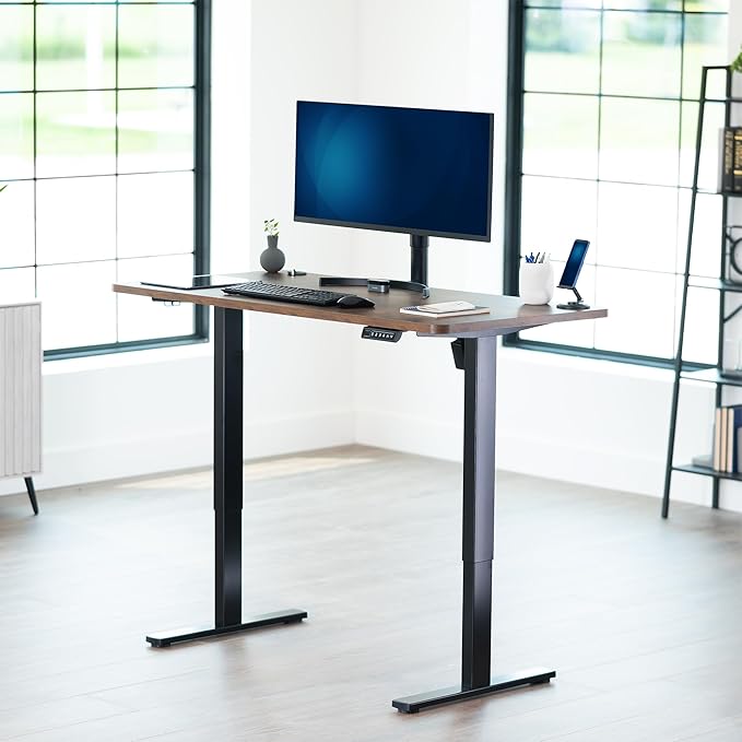 VIVO Electric 55 x 28 in Standing Desk, Memory Height Adjustment, 1B Series, Holds 220 lbs, One-Piece Rustic Vintage Brown Top, Black Frame, DESK-KIT-1B55N