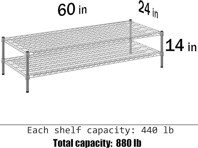 Regal Altair 24" Deep x 60" Wide x 14" Height Wire Shelving Kit | 2-Tier | NSF Commercial Storage Rack Unit
