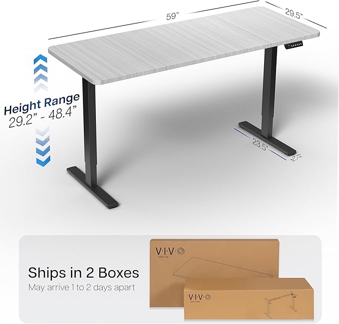 VIVO Electric 60 x 30 in Standing Desk, Memory Height Adjustment, 1B Series, Holds 220 lbs, Dark Gray Top Black Frame, DESK-KIT-1B6G-30