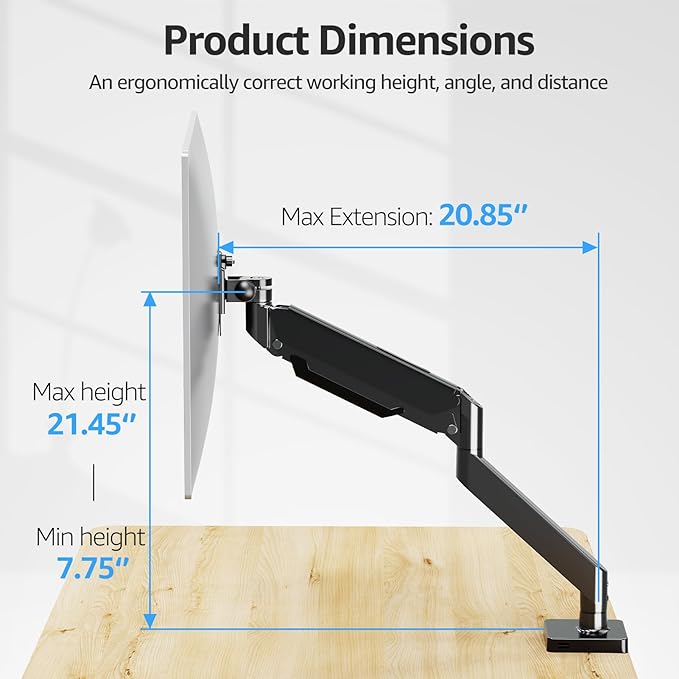 MOUNTUP Single Monitor Mount with USB Fits 49 42 40 35 34 32 27 24 inch Large Screen, Heavy Duty Monitor Arm, Monitors Stand for Desk, Holds 4.4-33 lbs, Ultrawide Monitors Arm, VESA Mount
