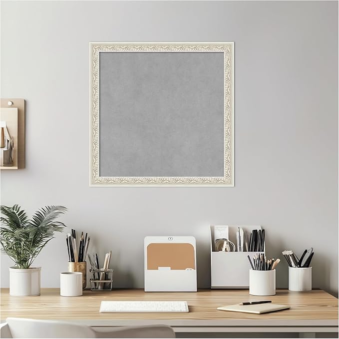 Amanti Art Silver Framed Magnetic Board 18x18 Small Vision Board for use with Magnets, 100% Metal Sheet to Display Items as Office Decor or for Home Organization in mudroom, Kitchen or Kids Room