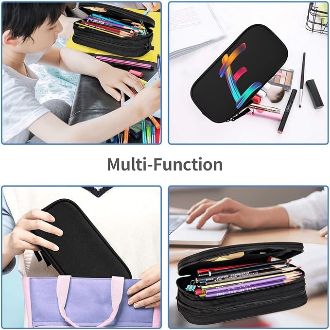 Pazacon Cute Initial Pencil Case for Kids Students, Large Capacity Pencil Pouch for Boys Girls, Letter Design Pencil Box Pen Bag Office Stationery Organizer, Rainbow Letter E