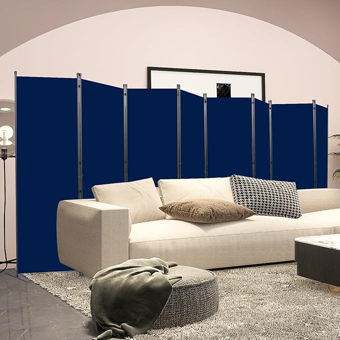 CHOSENM Room Divider, 8 Panel Folding Privacy Screens with Wider Support Feet, 6 Ft Portable Room Partition for Room Separator, 176" W X 71" H, Navy Blue