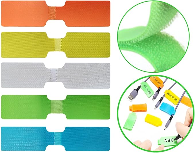 Kisajar 50-Pcs Cable Labels & Cord Tags - 20 Reusable Large Wire Tag + 30 Tear-Resistant White Cords Label,Write-On Water-Resistant Multicolor Wire Marker for Identifying Electrical and Charging Cords